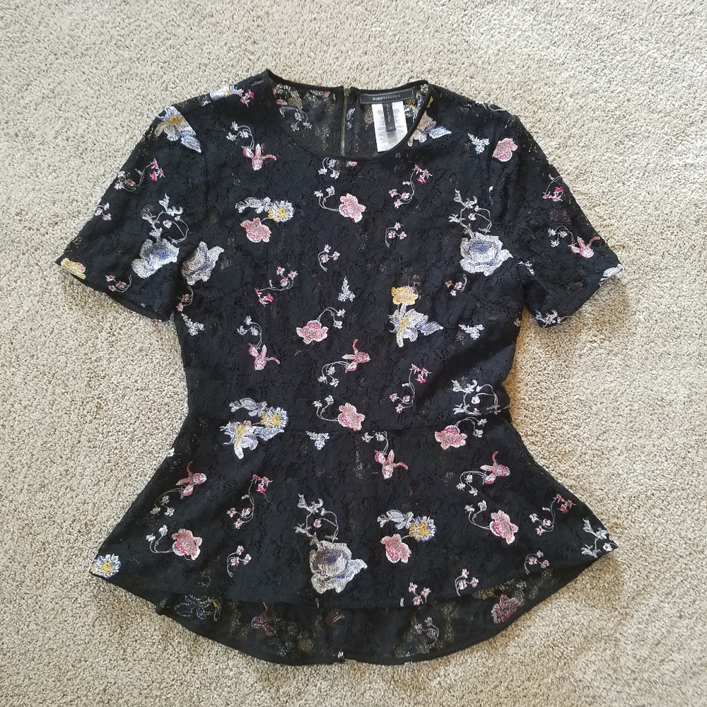 BCBGMaxazria lace peplum top M